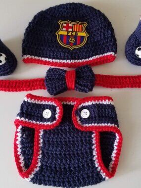 Crochet Baby Boy FC Barcelona Soccer Inspired Outfit Photo Prop